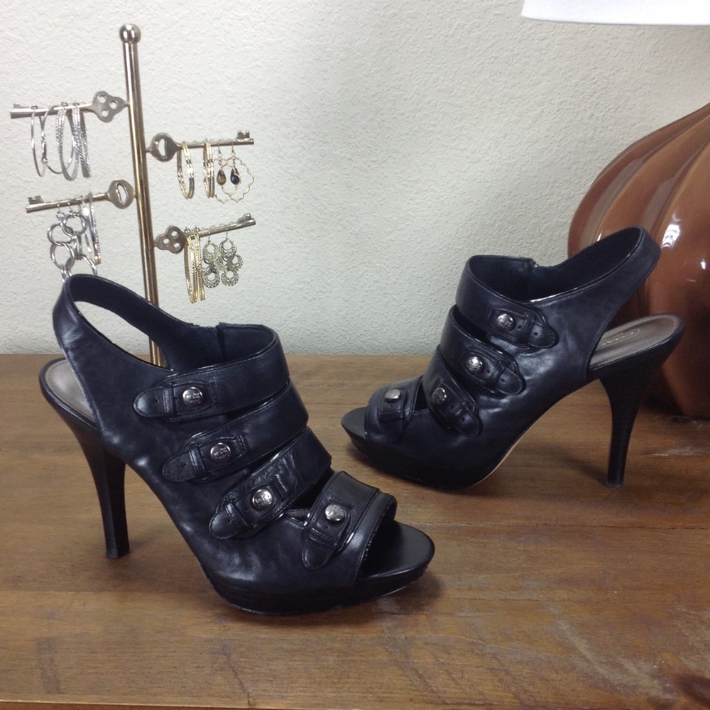 Coach Black Leather Gladiator Platform Heels - Picture 3 of 7